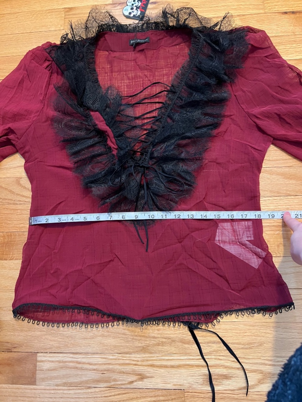 Devil Fashion Maroon Mesh Ruffle Top - Picture 5 of 7